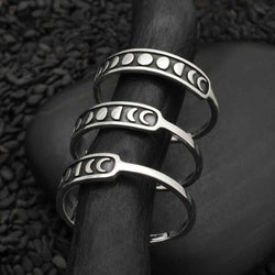 Sterling Silver or Bronze Moon Phases Ring: Recycled Sterling Silver / 11
