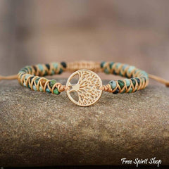 African Turquoise Tree of Life Bead Bracelet, Boho Bracelet