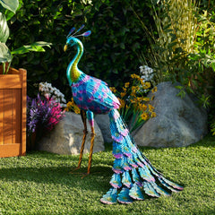 Alpine Corporation Embossed Metal Peacock Décor