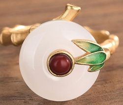 Asian/Chinese Style Bamboo on Jade Open Ring