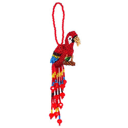 Beaded Parrot Figurine Seed Bead Fringe Dangle Ornament