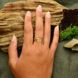 Sterling Silver or Bronze Leaf Cluster Adjustable Ring: Bronze