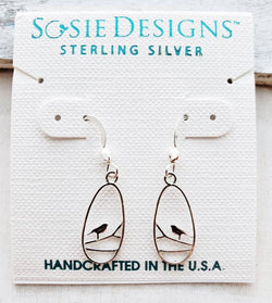 Silver Teardrop Robin Bird Earrings