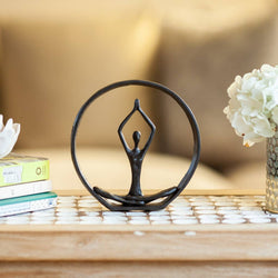 Circle Iron Sculpture with Figurine in Yoga Pose