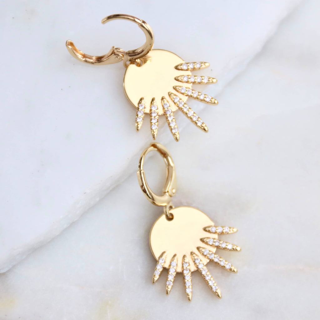 CZ  Pave Starburst Huggie Hoop Earrings