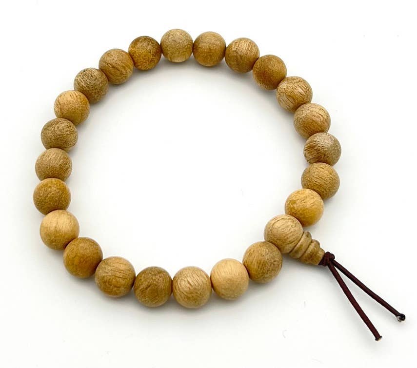 Large Size Camphor Wood Beaded Bracelet - Wrist Mala - 10mm