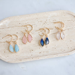 Stone Hoop Earrings - Amazonite, Labradorite, Quartz, Rose 