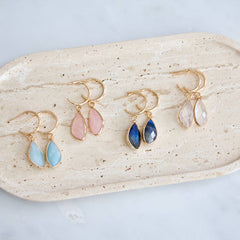 Stone Hoop Earrings - Amazonite, Labradorite, Quartz, Rose 