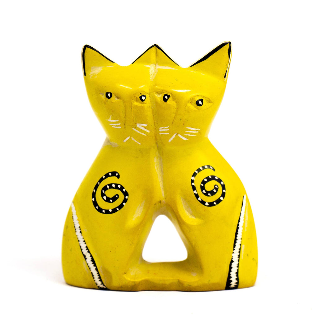 Soapstone Twin Cats: Green