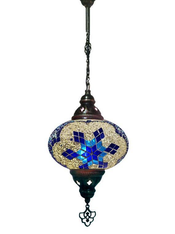 Lamp - blue/turquoise/white star pattern with Size 3 Globe