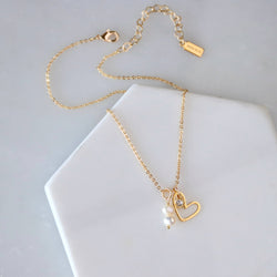 CZ, Pearl, Open Heart,  Necklace 