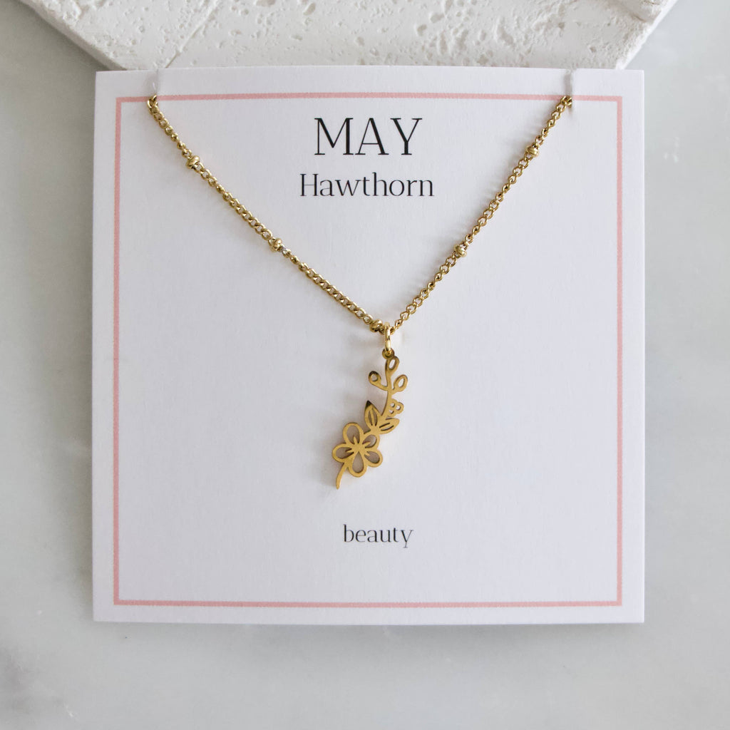 Birth Flower Necklaces - Waterproof: May - Hawthorn