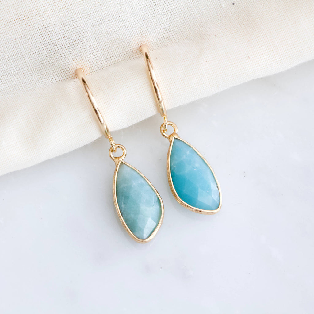 Stone Hoop Earrings - Amazonite, Labradorite, Quartz, Rose 