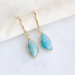 Stone Hoop Earrings - Amazonite, Labradorite, Quartz, Rose 