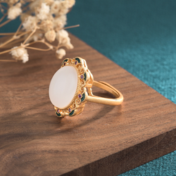 Chinese Style Enamel Crown Jade Open Ring