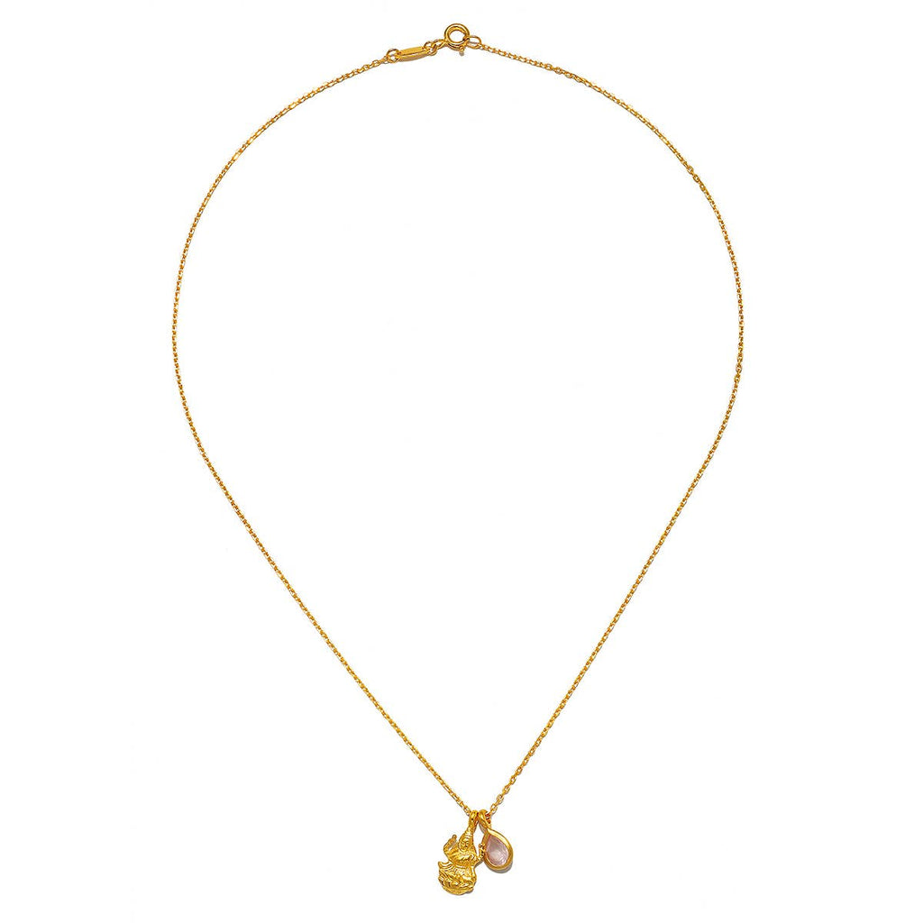 Lakshmi Good Fortune Necklace - rose quartz, gold, Lakshmi