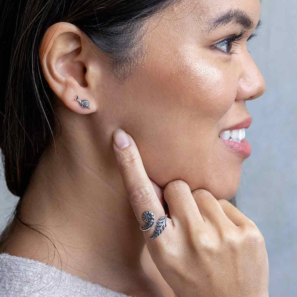 Sterling Silver or Bronze Adjustable Fern Ring: Sterling Silver