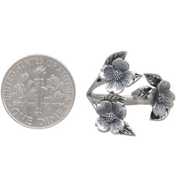 Adjustable Dogwood Flower and Leaf Ring: Bronze