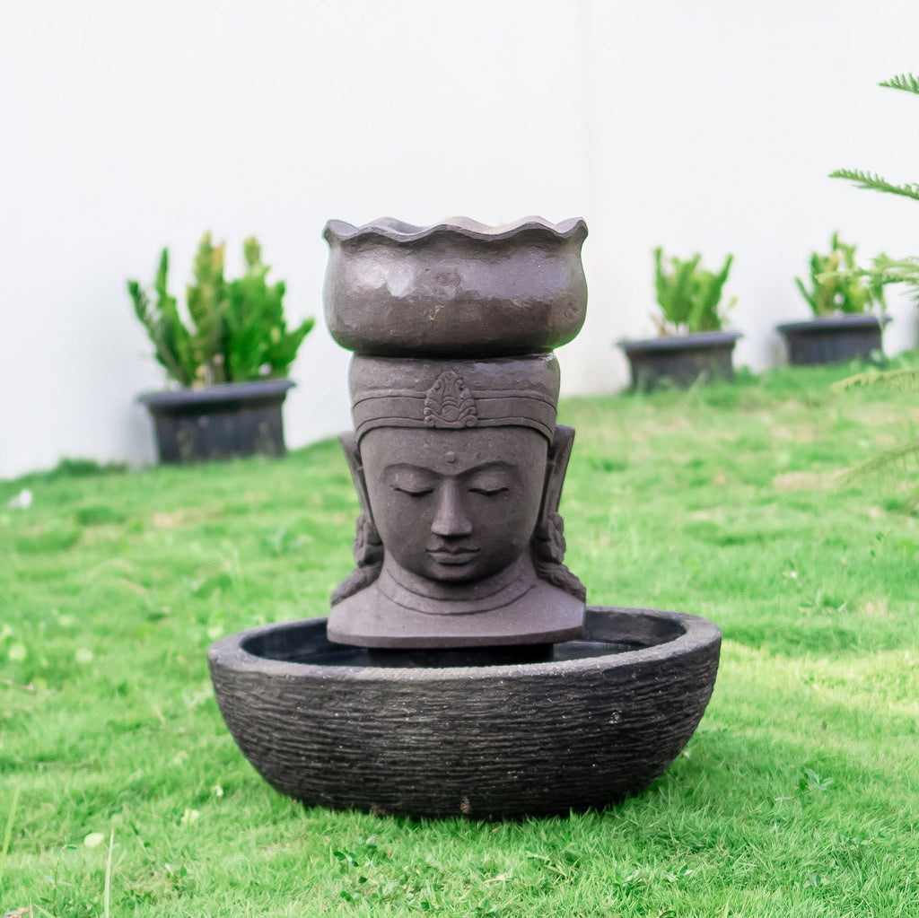 Lava Stone Lotus Buddha Head Fountain