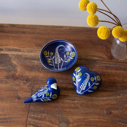 4 - PACK Soapstone Blue Dish with Yellow Flower Accents - Pack of 4