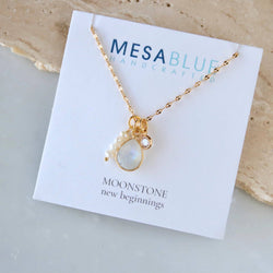 CZ, Moonstone, Freshwater Pearl, Charm Toggle Necklace