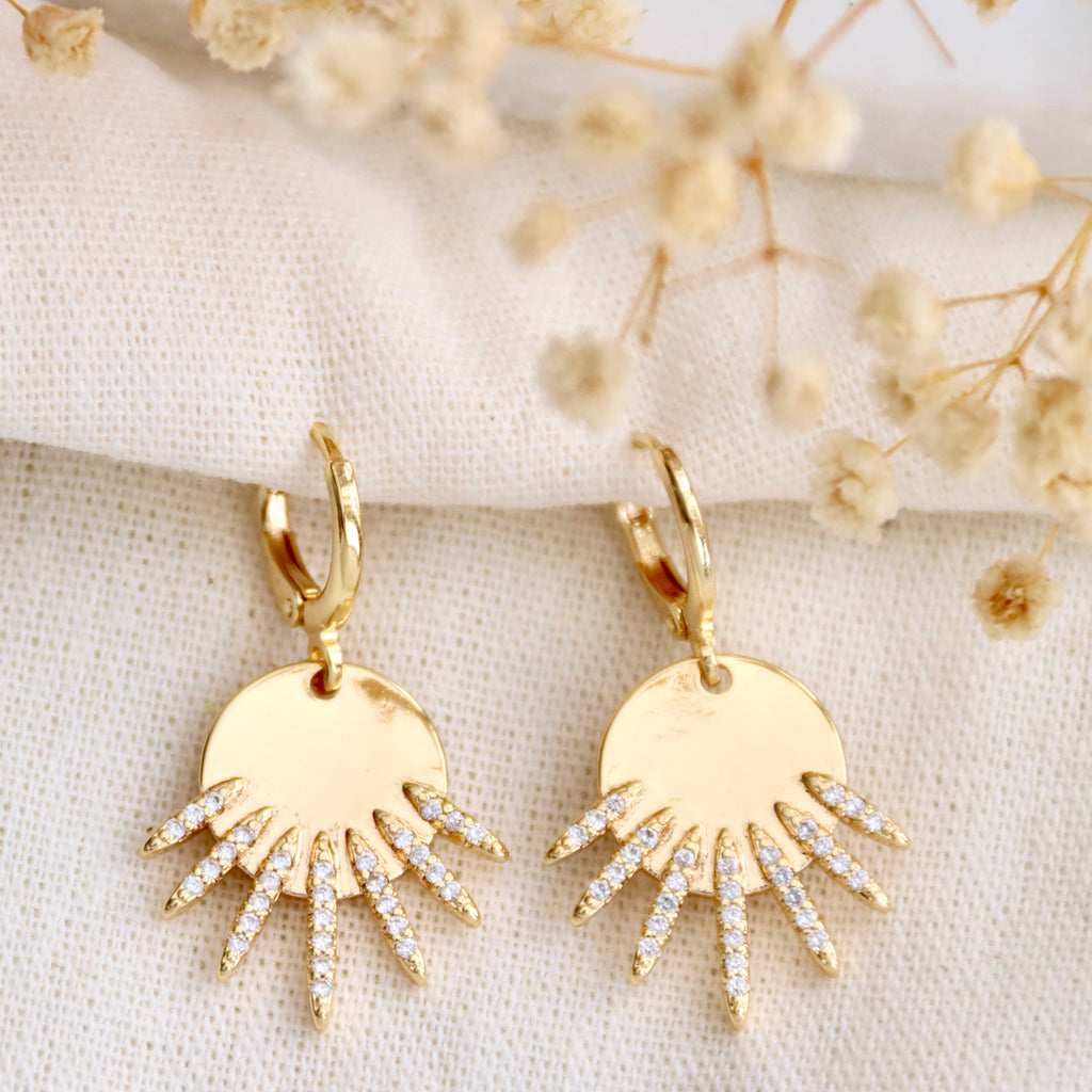 CZ  Pave Starburst Huggie Hoop Earrings