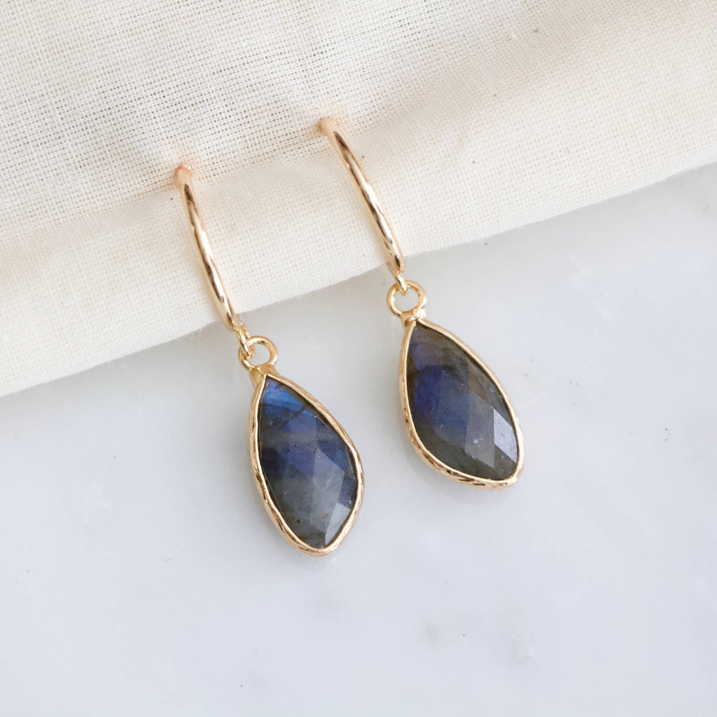 Stone Hoop Earrings - Amazonite, Labradorite, Quartz, Rose 