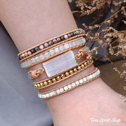 White Selenite & Rhodochrosite Wrap Bracelet