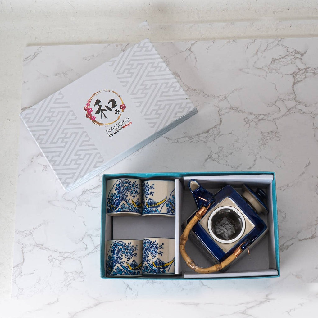 Great Wave Tea Set 20oz Tea Pot with 4 Hexagon Cups (4/8)