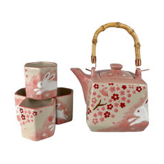 Sakura Cherry Blossoms Rabbit Tea Set 20oz Tea Pot with 4 Hexagon Cups (4/8)