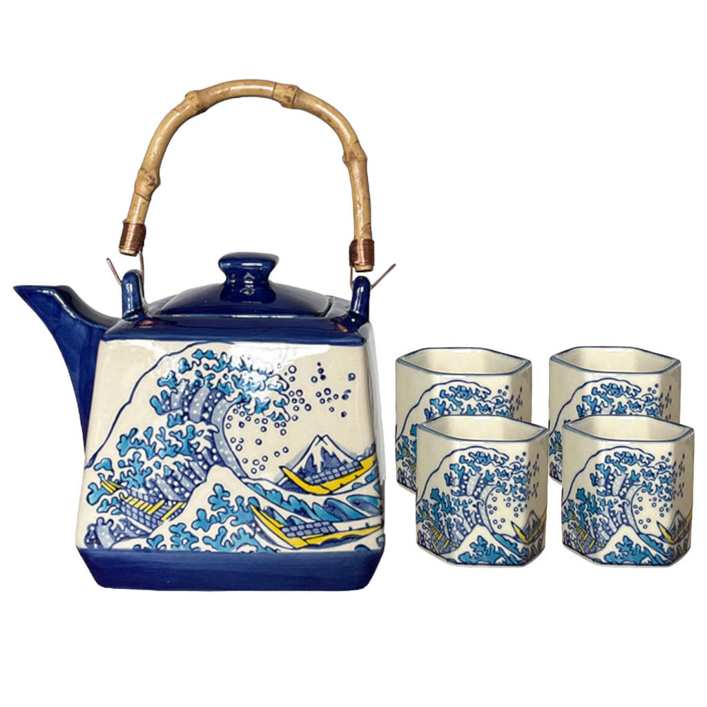 Great Wave Tea Set 20oz Tea Pot with 4 Hexagon Cups (4/8)