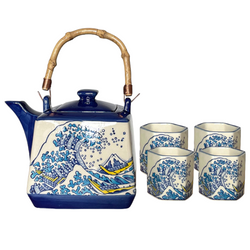 Great Wave Tea Set 20oz Tea Pot with 4 Hexagon Cups (4/8)