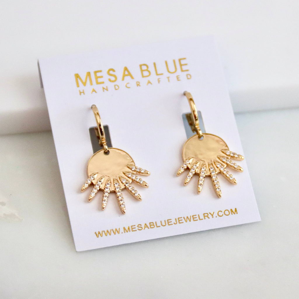 CZ  Pave Starburst Huggie Hoop Earrings