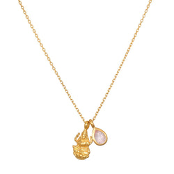Lakshmi Good Fortune Necklace - rose quartz, gold, Lakshmi