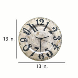Clock Wall Decor Pearl With Black Numbers, Compressed Capiz
