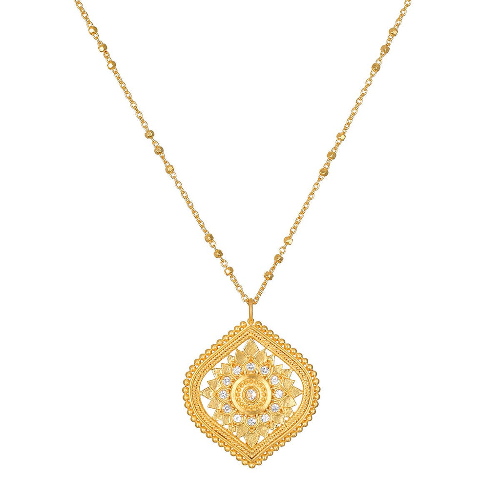18” White topaz lotus medallion necklace