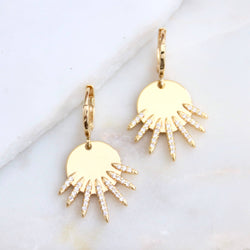 CZ  Pave Starburst Huggie Hoop Earrings