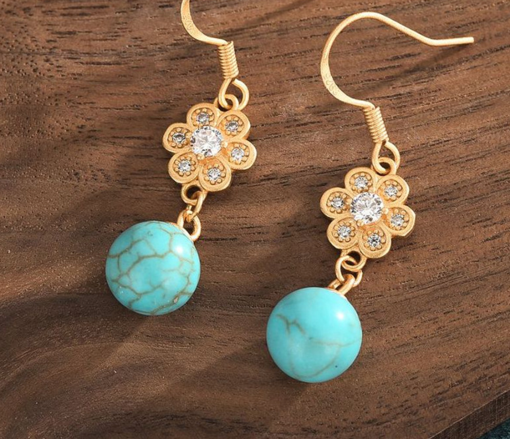 Turquoise with Crystal Flowers Earrings