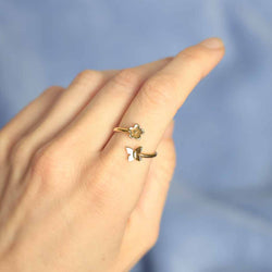 Butterfly and Flower Adjustable Ring: Recycled Sterling Silver