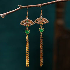 Lux Fan with Golden Tassel Earrings