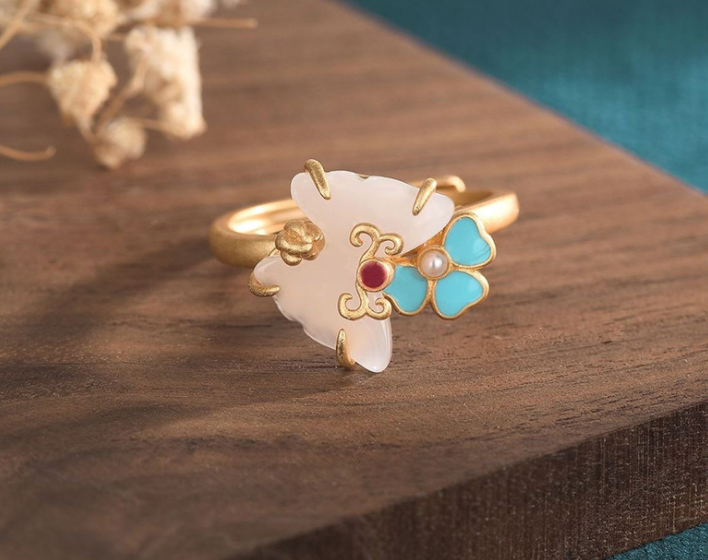 Butterfly Kiss Jade Open Ring