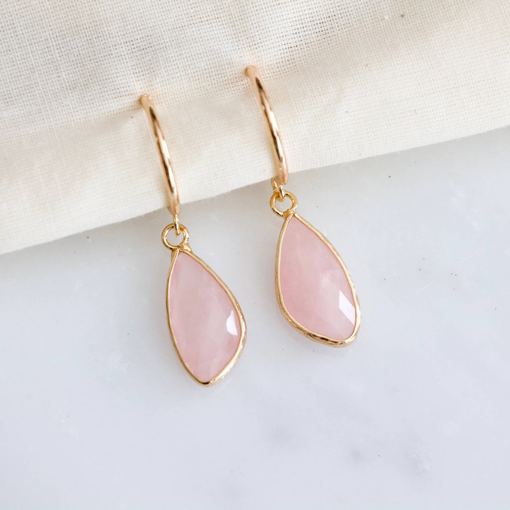 Stone Hoop Earrings - Amazonite, Labradorite, Quartz, Rose 