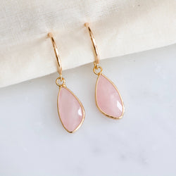 Stone Hoop Earrings - Amazonite, Labradorite, Quartz, Rose 