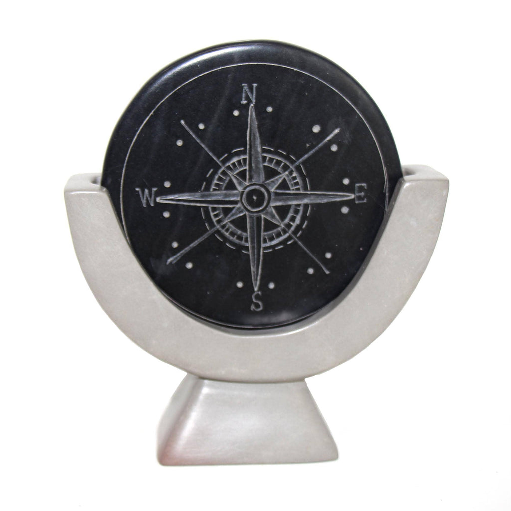 Compass Soapstone Sculpture, Dark Gray Stone: Default Title