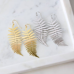 Brass Fern Leaf Earrings: Silver