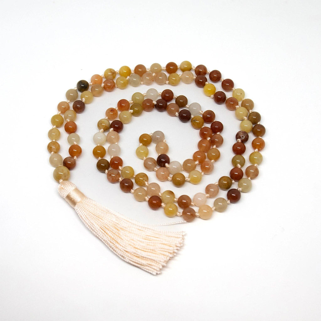 Rainbow Jade Knotted 108 Bead Mala - Prayer Beads - 8mm