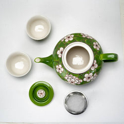 Ume Plum Blossoms Green Tea Set 26oz Tea Pot with 2 Cups (1/8)