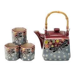 Dragonfly Tombo Design Tea Set 20oz Tea Pot with 4 Hexagon Cups (4/8)