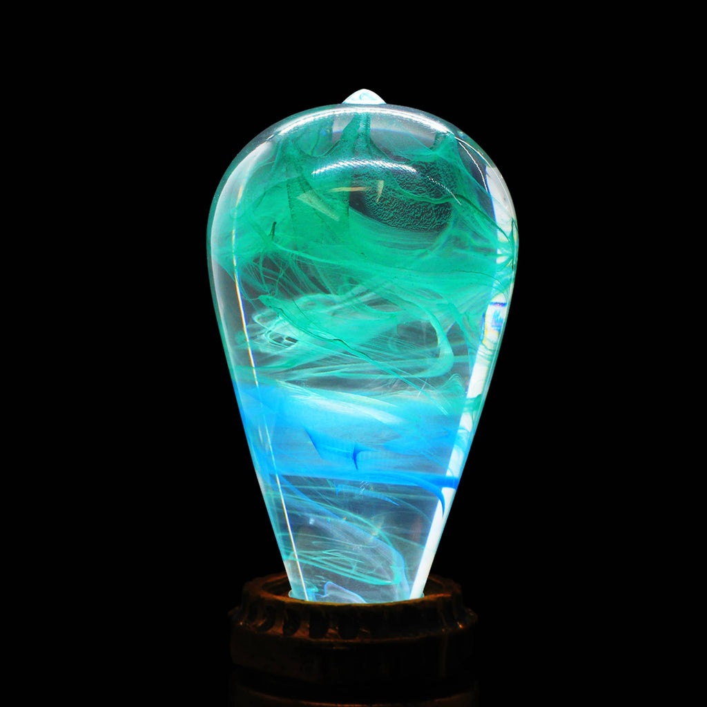 Handmade Resin Spring LED Light Bulb: Square Wooden Base Only