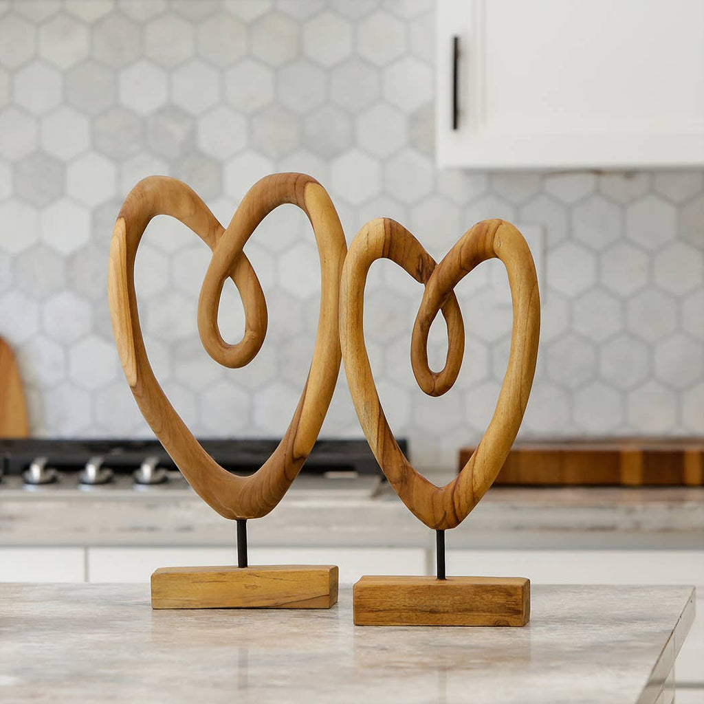 Teak Knotted Heart on Stand - 16